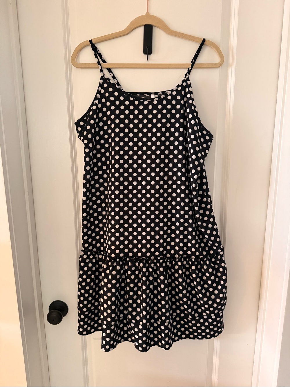 Cute Black & White Polka Dot Ruffle Hem Slip Dress